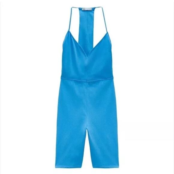 Zara Romper Women's Small Blue Bodysuit Spaghetti Strap Racerback - Picture 5 of 6